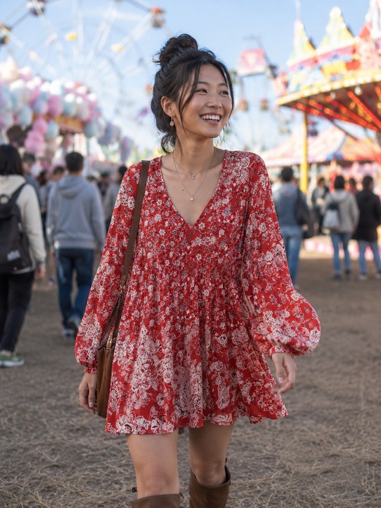 Free People Tops - FREE PEOPLE Rayon Red and White Floral Mini Dress Size Small